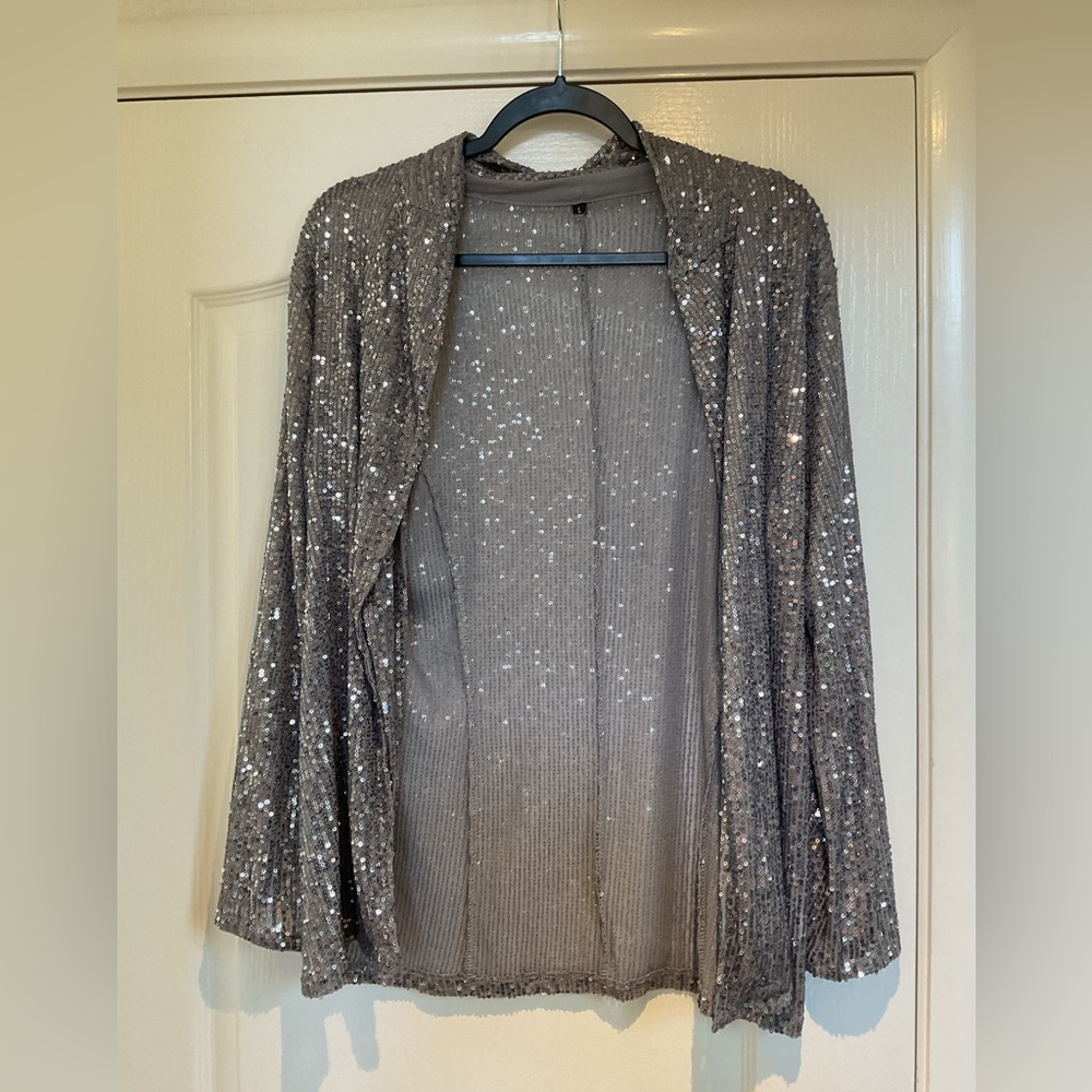 Silver Sequin Long Sleeve Blouse